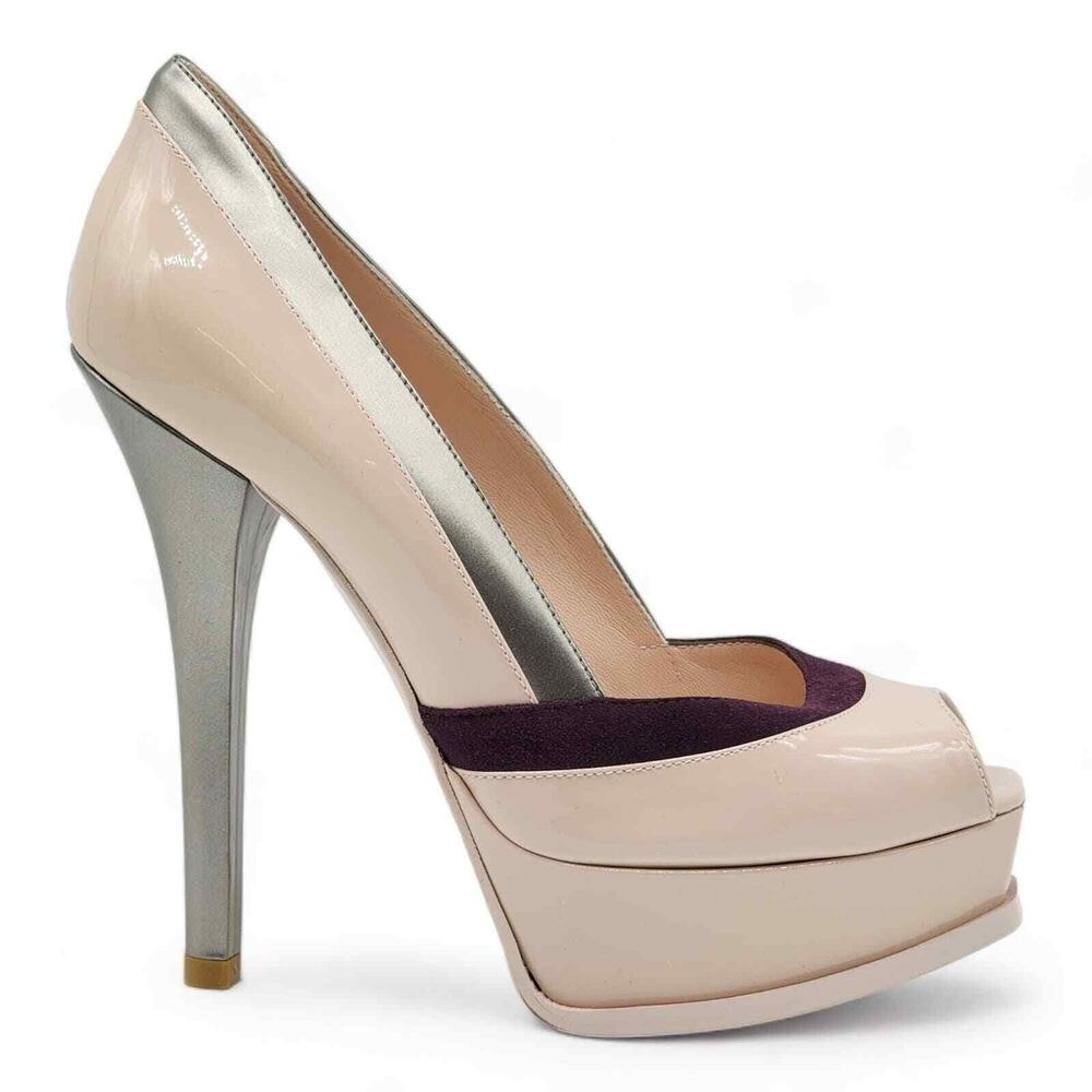 Fendi Colorblock Leather Platform Pumps Beige - NWOB - Picture 2 of 6